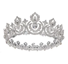 Women Girl Wedding Bride Prom Crystal Silver Full Circle Proper Tiara Crown