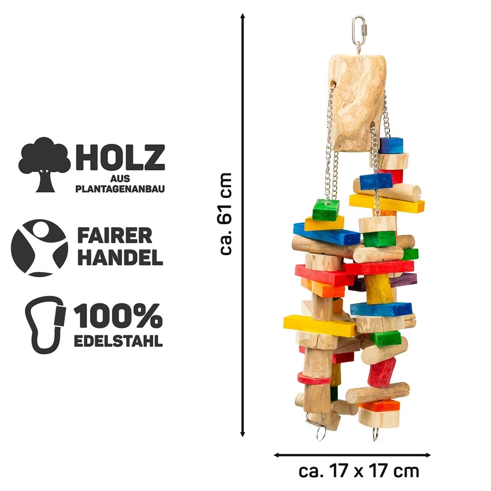 HappyBird | Chewing Log | Papageienspielzeug aus Holz |  ca. 17 x 17 x 61 cm - Bild 2 von 4