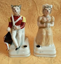 STAFFORDSHIRE ENCRIERS COUPLE DE CHATS EN PORCELAINE  FIN XIXe
