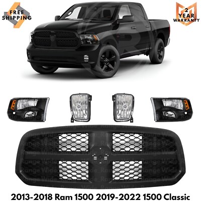 Front Grille Assembly Kit For 2013-18 Ram 1500 2019-2022 1500 Classic