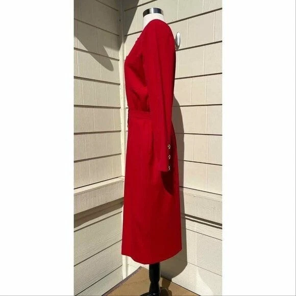 Abito vintage Valentino Miss V rosso lana oro bottoni davanti taglia 44 10