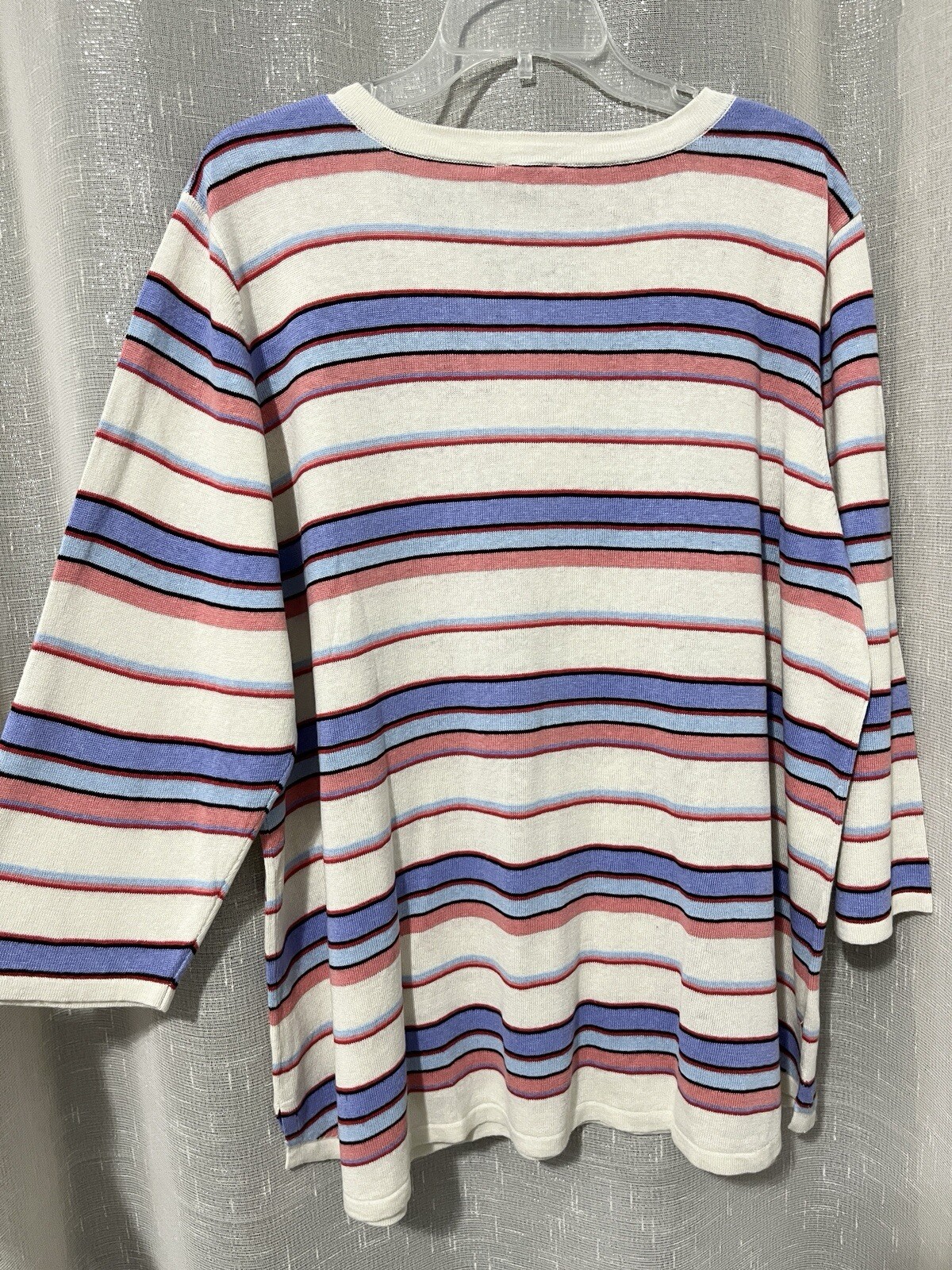 NWT TALBOTS 3X Petite P 3/4 Slv V-Neck Sweater Linen Blend Beige Blue Stripe $89