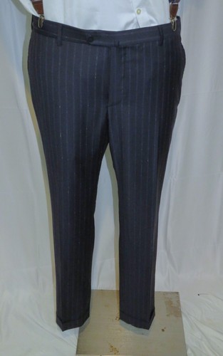 Isaia Super 140 Timeless Dotted Navy Blue Striped Current Two Button Suit 44L - Picture 14 of 19