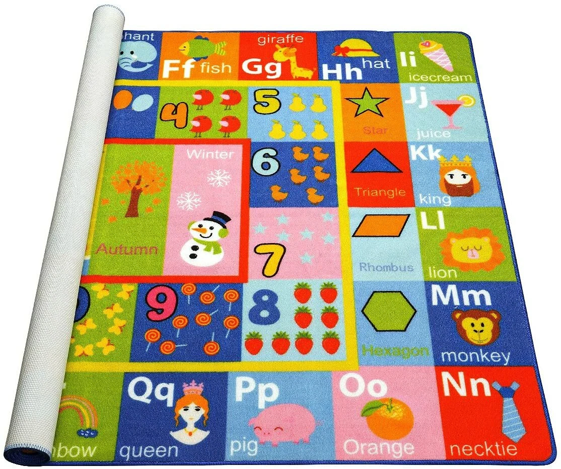 Kids Play Mat 4x6 Feet Playmat Rug with Numbers Shapes Animals