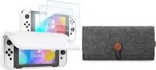 Nintendo Switch OLED Flip Cover with 2 Pack Tempered Glass Screen Protectors