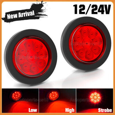 2x Strobe Red LED Side Marker Lights 2''Round Trailer Truck Clearance Tail Light