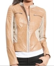Leith Quilted Genuine Lambskin Leather Two Tone Moto Jacket