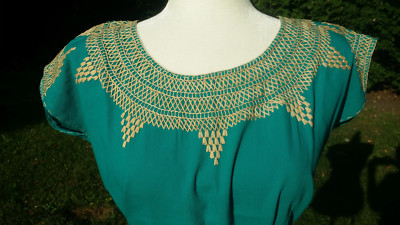 Maya Mexican Blouse w/Belt Top Shirt Embroidered Geometric Chiapas