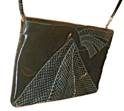 Rare VTG 80's Salvatore Ferragamo Snakeskin Inlaid Patent Evening Bag w/og Strap