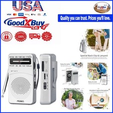 Portable AM FM Radio with Tuning Light Back Clip Includes Earphone Silver Sty...