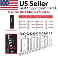 12PCS Ratcheting Wrench Set 72-Teeth Flex-Head Ratchet Combination Wrench US