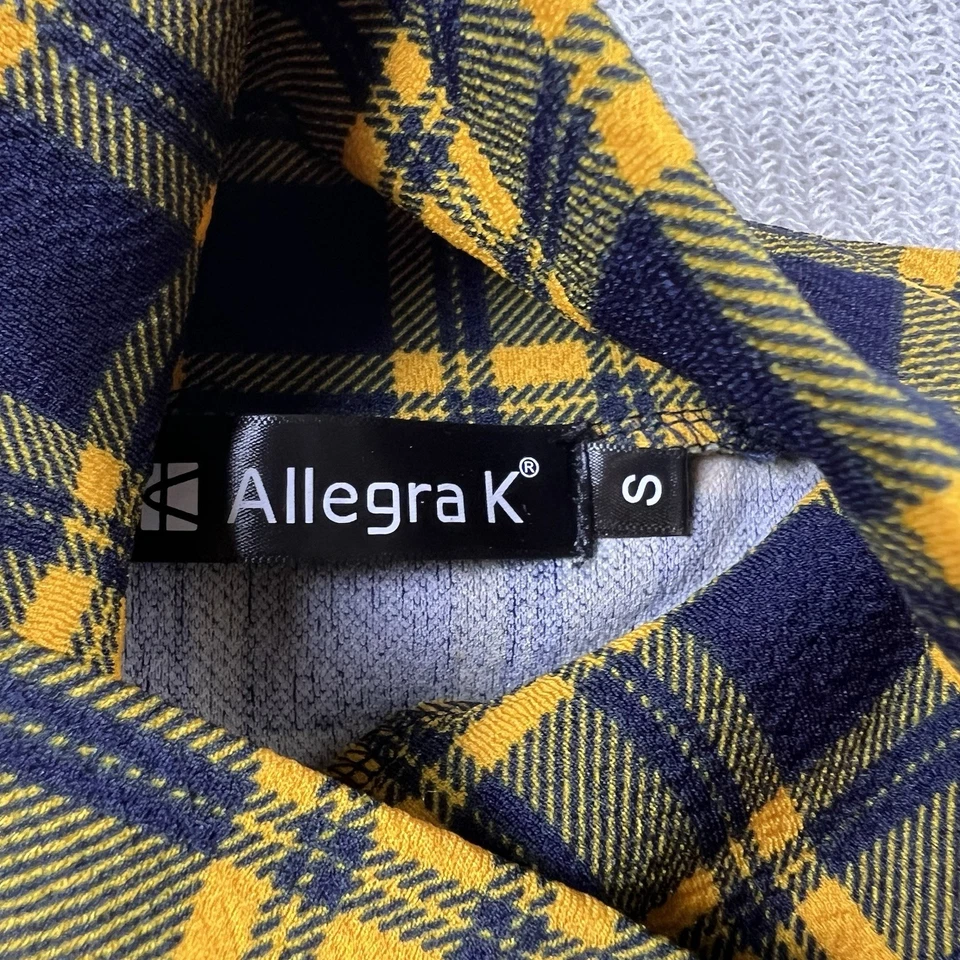 Camisa Allegra K Para Mujer Cuadros Manga Larga Cuello Alto Elastizada Ajustada Tartán Cuadros S Foto 2 de 4