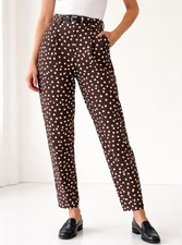 Vintage YSL Yves Saint Laurent Brown Polka Dot High Waisted Pleated Pants Size 6