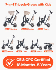 7-in-1 Toddler Tricycle Stroller w/ Push Handle Canopy Rotating Seat 18M-5Y