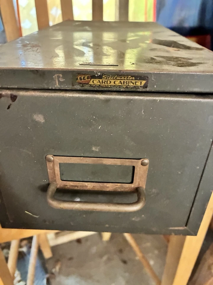 Armário de cartão Steel Master verde metal gaveta de arquivo vintage, 16X10,5X8,5 polegadas - Imagem 2 de 3