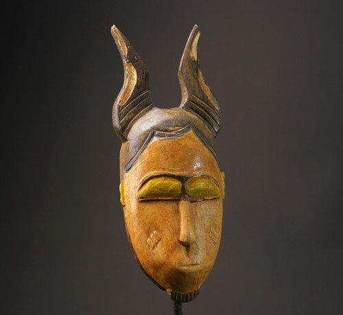 African Wood Mask Hand Carved Ceremonial Wall Art Decor-8631