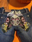 Christian Audinger Embroidered Skull Denim Biker Jeans 28 Waist 34 Length — photo 1