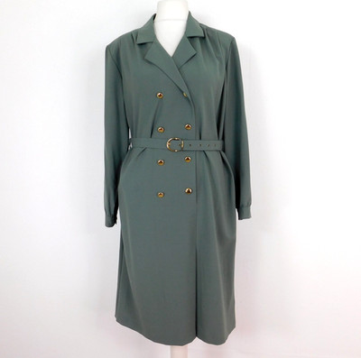 Les Essentiels de Daxon grünes Kleid Größe 14/16 Gürtel zweireihig Midi 1990er