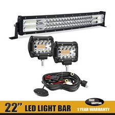 22" 306W Triple Row LED Light Bar Flood Spot 2X 4" Cubes Lights Wiring Harness