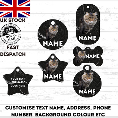 SIBIRISCHE Katze Haustier personalisiert eigenes Foto rund, Hundeknochen, Militärmarke