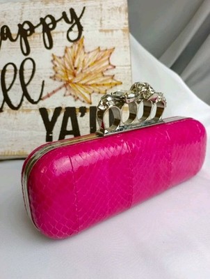 ALEXANDER MCQUEEN Pink Python Skin Knuckle Box Clutch Bag