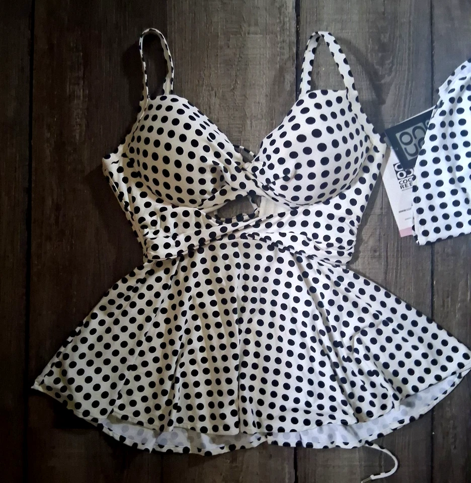 Coco Reef Ivory Corset D Cup Polka Dot Twist Tankini Top 32D /34D or 32DD / 34DD - Image 2 of 4