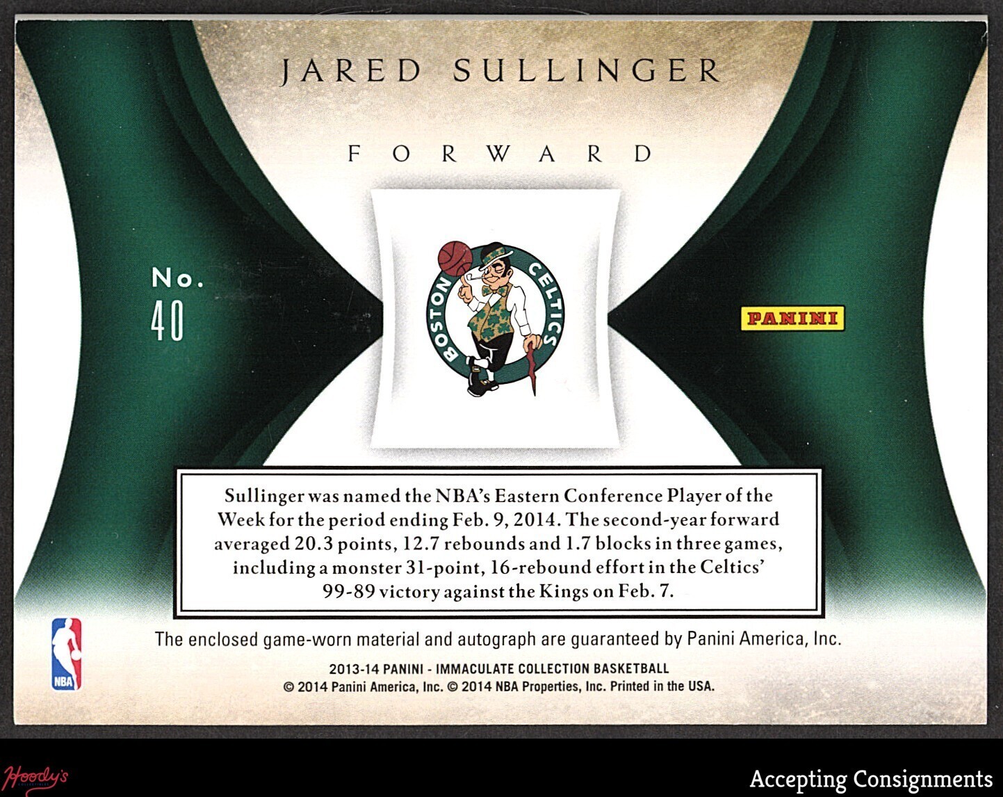2013-14 Immaculate Collection Premium Jared Sullinger GAME-USED PATCH AUTO 23/25 view 2