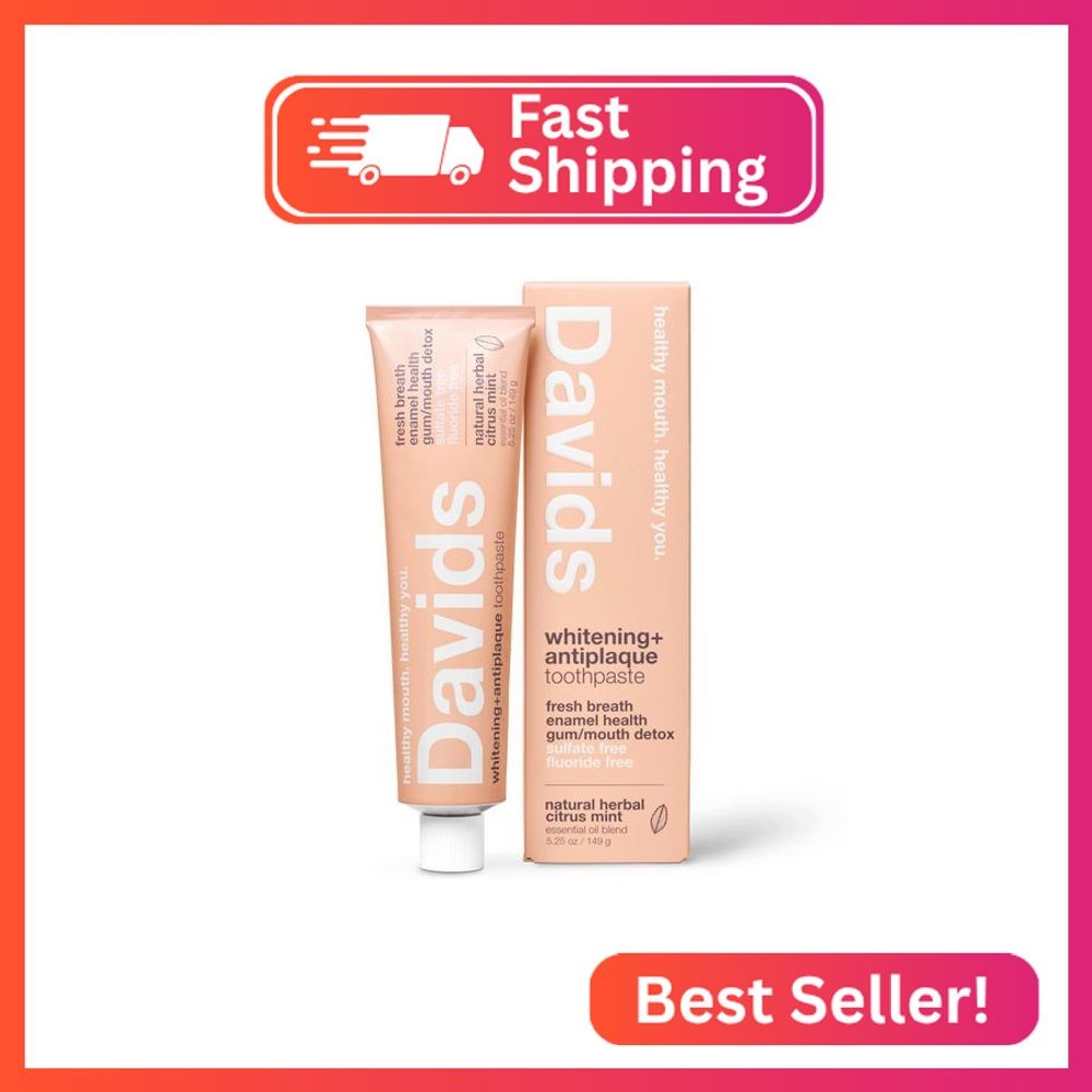 Davids Fluoride Free Toothpaste, Teeth Whitening, Antiplaque, SLS (Sulfate) Free
