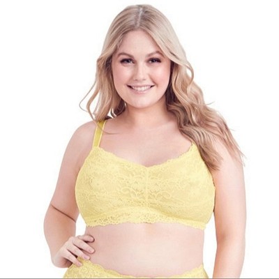 Hips & Curves Bralette Womens Plus Size 2X 18/20 Lace Full Coverage Yellow NEW
