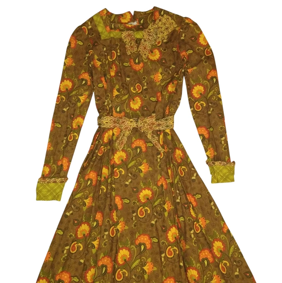 Maxi Vestido Para Mujer Vintage Hecho a Mano Floral Pradera S Peregrino Cottagecore Años 70 Hippie Foto 2 de 4