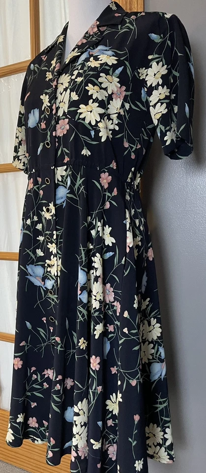 Vtg Schrader Women’s Floral Dress 4P Black Button Up Cottage Whimsigoth Romantic - Image 2 of 4