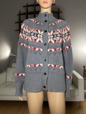 LL Bean Signature Button Up Fisherman Cardigan Sweater Fair Isle Cotton Sz M
