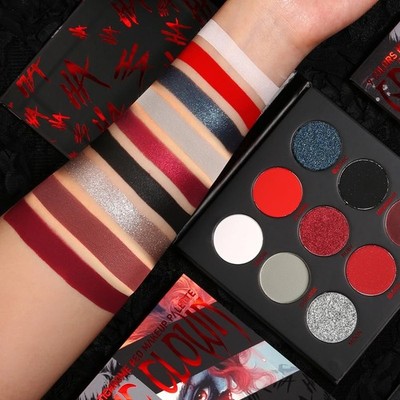 Red Goth Eyeshadow Palette - 9 Colors True Hot Red Black Eye Shadows | Halloween