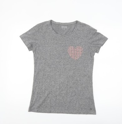 Manuka Damen-T-Shirt grau Rundhalsausschnitt Herzdruck UK 12