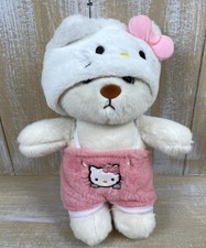 Cosplay Teddy Bear White Plush Stuffed Toy in Hello Kitty Costume w/ Pink Bow
