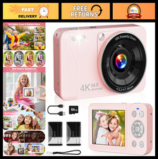 4K 64MP Digital Camera, 18X Zoom Point  Shoot, 64GB SD Card, 2 Batteries, Porta