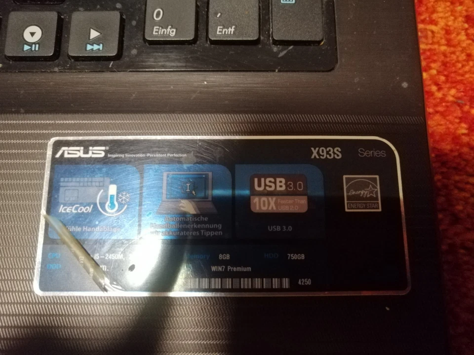 Notebook Asus X93S, i5-2450M, 8GB, 750GB HDD, Windows 7 - Bild 4 von 4