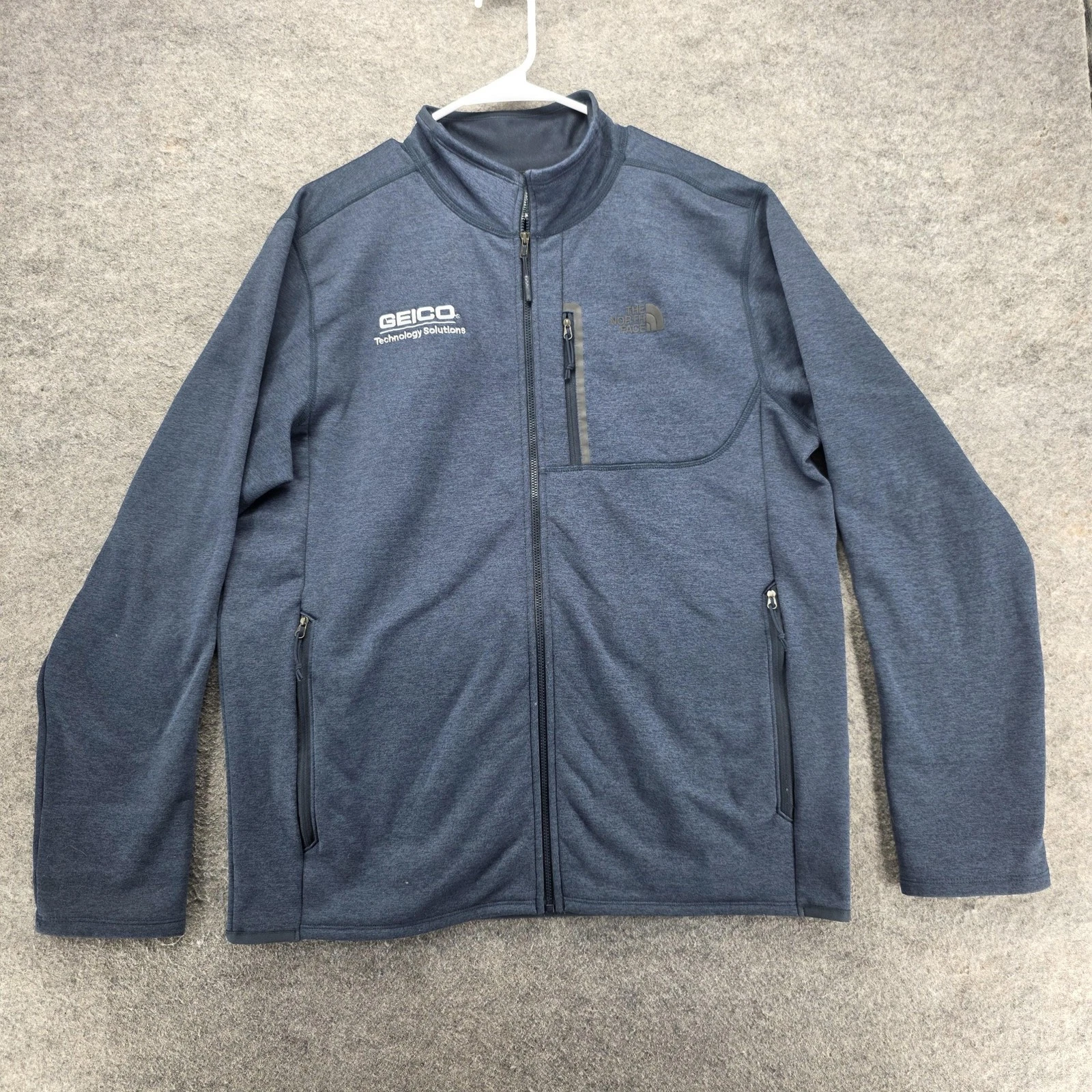 The North Face Jacket Mens L Blue Windbreaker Full Zip GEICO Logo Fleece Lined
Opens in a new window