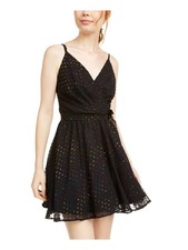 AS YOU WISH Womens Spaghetti Strap V Neck Micro Mini Evening Trapeze Dress