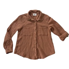 Olive And Oak Women’s Crinkle Gauze Long Sleeve Button Down Top M Fall Boho