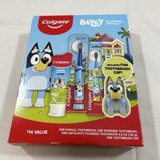 New Colgate Bluey Brushtastic 3pc Gift Pack With Electric Toothbrush Exp 6/27