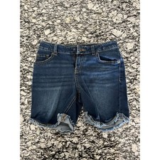 Cat Jack Girls MIDI Denim Shorts Dark Wash Frayed Hem Super Stretch L 10/12