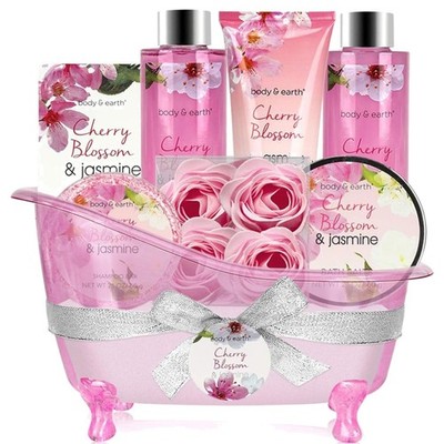 8-tlg. Badeset in eleganter Aufbewahrung - Kirschblüten & Jasmin Duft für Frauen