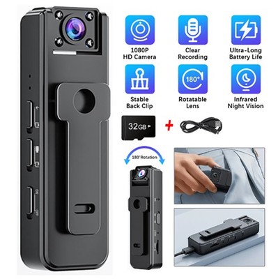 with 32GB Card 1080P Police Body Camera Video Audio Recorder Pocket Night Cam