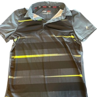 Fila Youth Medium Gray with Neon Striped boys Polo.  Preowned EUC.