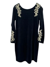 Monroe & Main Cocktail Dress Large Black Gold Velvet Old Money Classic Elegant