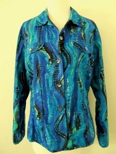 Chicos Jacket Sz 1 or M Blue Green Cotton w Sequins Long Sleeve Shell Buttons