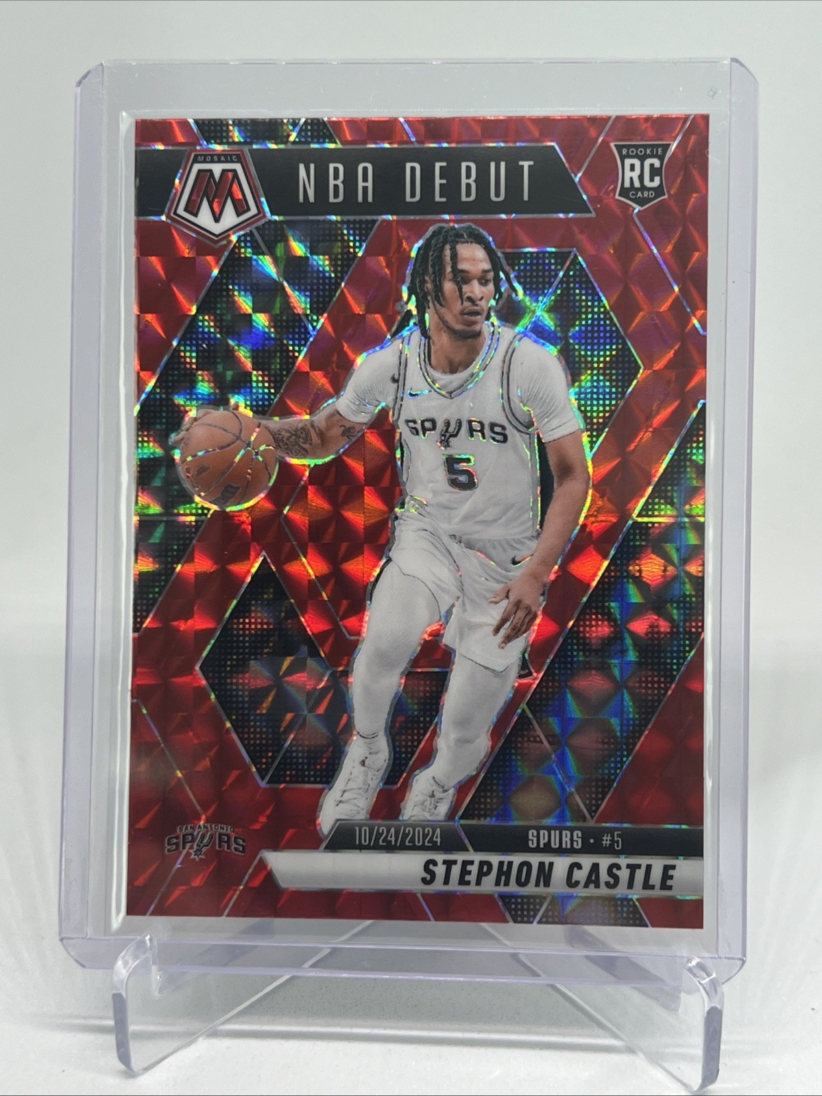 2024-25 Panini Mosaic Stephon Castle NBA Debut Red Mosaic RC Spurs