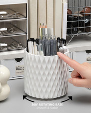 Rotating Pen Holder Aesthetic Desk Organizer 5 Slot White 360 Office