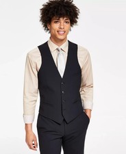  125 Bar III Men's Black Slim Fit Wool Suit Vest Large yde1123